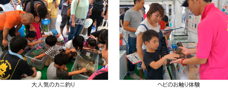 カニ釣り、ヘビとのふれあい体験